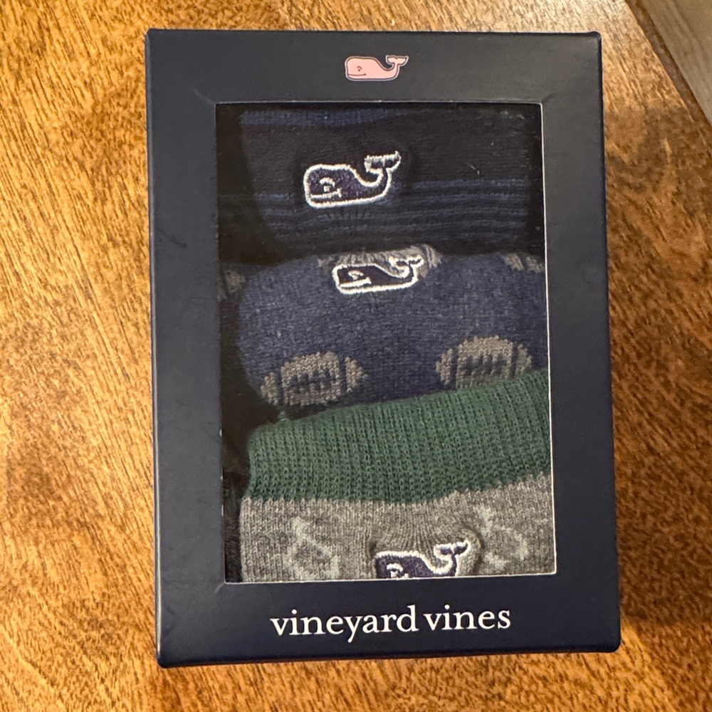 Vineyard Vines Boy's Football Icon Pattern Socks - Navy, Gray, Green - 3 Pair
